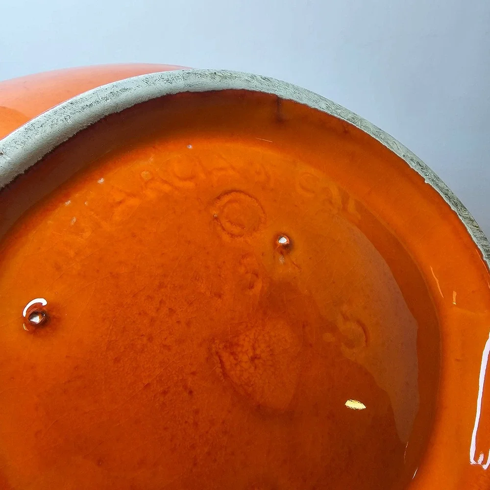 Vintage Orange Red Drip Glaze Ceramic Soup Tureen with Lid and Ladle 3pc Set MCM